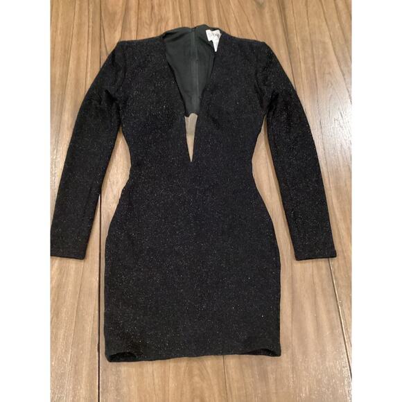 Sherri Hill Plunging mesh Neckline Bodycon Mini Evening Dress Shimmer Black 2 - Picture 2 of 10